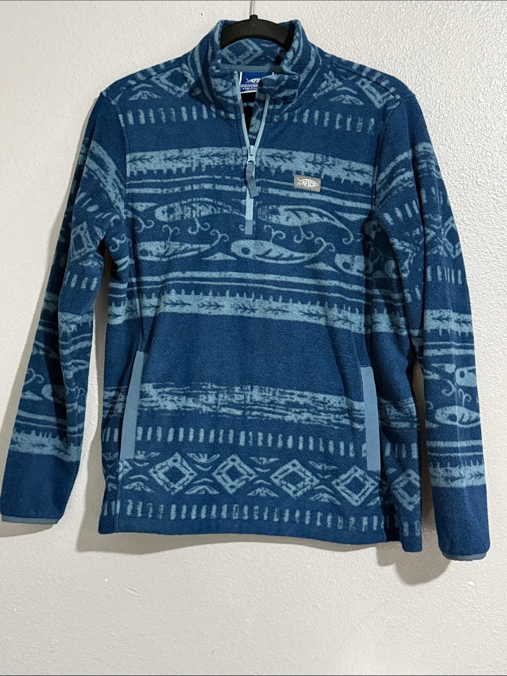 AFTCO Teal and Navy Patterned Half-Zip Fleece Pullover